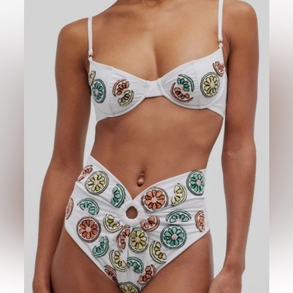 NWT Oceanus Women's White Cara Two-Piece Bikini Set beaded ($315) X-Small - Picture 1 of 8